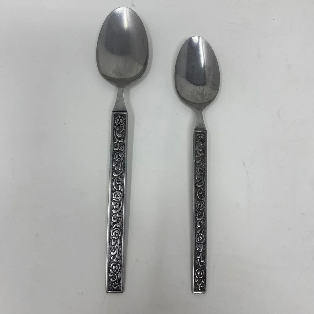 Vtg Nasco Stainless Davao flatware Rose Floral Stainless Steel Japan